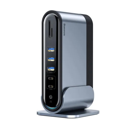 Baseus multifunkcionális HUB: 3x USB 3.2 Gen 1 / 2x USB 2.0 / 2x USB Type C / SD és micro SD kártyaolvasó / AUX / 3x HDMI / RJ45 1Gbps / Power Delivery 100W (EU / CN / UK dugók) szürke (CAHUB-DG0G) - 2