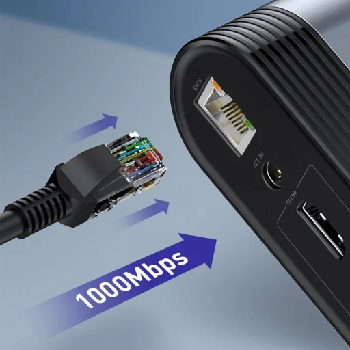 Baseus multifunkcionális HUB: 3x USB 3.2 Gen 1 / 2x USB 2.0 / 2x USB Type C / SD és micro SD kártyaolvasó / AUX / 3x HDMI / RJ45 1Gbps / Power Delivery 100W (EU / CN / UK dugók) szürke (CAHUB-DG0G) - 18