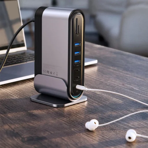 Baseus multifunkcionális HUB: 3x USB 3.2 Gen 1 / 2x USB 2.0 / 2x USB Type C / SD és micro SD kártyaolvasó / AUX / 3x HDMI / RJ45 1Gbps / Power Delivery 100W (EU / CN / UK dugók) szürke (CAHUB-DG0G) - 21