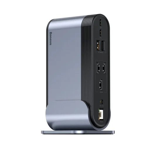 Baseus multifunkcionális HUB: 3x USB 3.2 Gen 1 / 2x USB 2.0 / 2x USB Type C / SD és micro SD kártyaolvasó / AUX / 3x HDMI / RJ45 1Gbps / Power Delivery 100W (EU / CN / UK dugók) szürke (CAHUB-DG0G) - 3