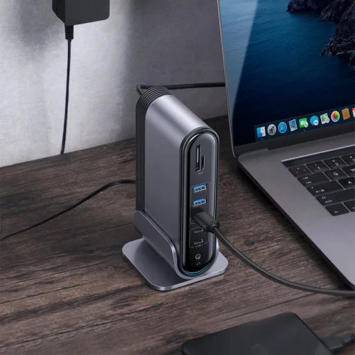 Baseus multifunkcionális HUB: 3x USB 3.2 Gen 1 / 2x USB 2.0 / 2x USB Type C / SD és micro SD kártyaolvasó / AUX / 3x HDMI / RJ45 1Gbps / Power Delivery 100W (EU / CN / UK dugók) szürke (CAHUB-DG0G) - 22