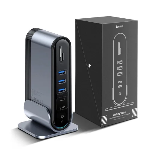Baseus multifunkcionális HUB: 3x USB 3.2 Gen 1 / 2x USB 2.0 / 2x USB Type C / SD és micro SD kártyaolvasó / AUX / 3x HDMI / RJ45 1Gbps / Power Delivery 100W (EU / CN / UK dugók) szürke (CAHUB-DG0G) - 28