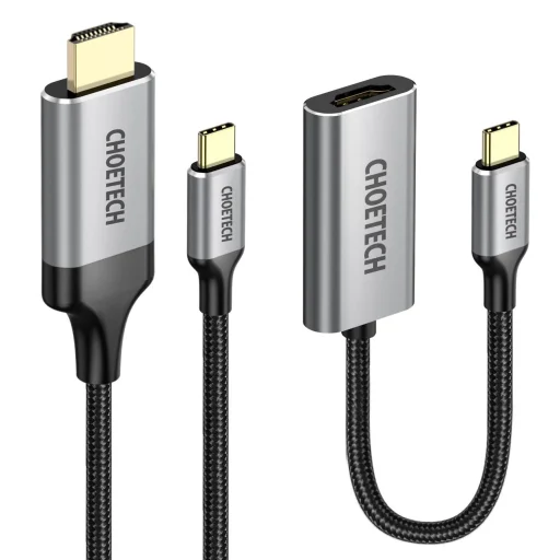 Choetech kit adapter HUB USB Type C - HDMI 2.0 (3840 x 2160 @ 60Hz) szürke (HUB-H12) + USB kábel Type C - HDMI (3840 x 2160 @ 60Hz) 2m szürke (CH0021) - 1