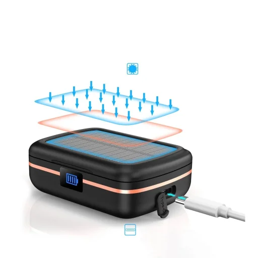 Choetech TWS vezeték nélküli fülhallgató vízálló napelemmel és beépített 2500mAh-s powerbankkal fekete (BH-T05) - 4