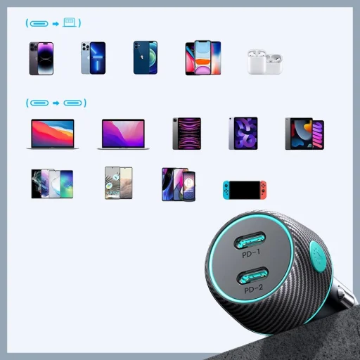 2x USB C 70W autós töltő LED háttérvilágítással Joyroom JR-CCN02 - fekete - 6