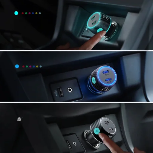 2x USB C 70W autós töltő LED háttérvilágítással Joyroom JR-CCN02 - fekete - 7