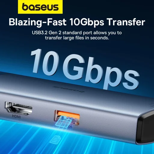 USB HUB 6in1 Baseus Metal Gleam Series II USB-A/USB-C/USB-C PD/HDMI/RJ45 - fekete - 15