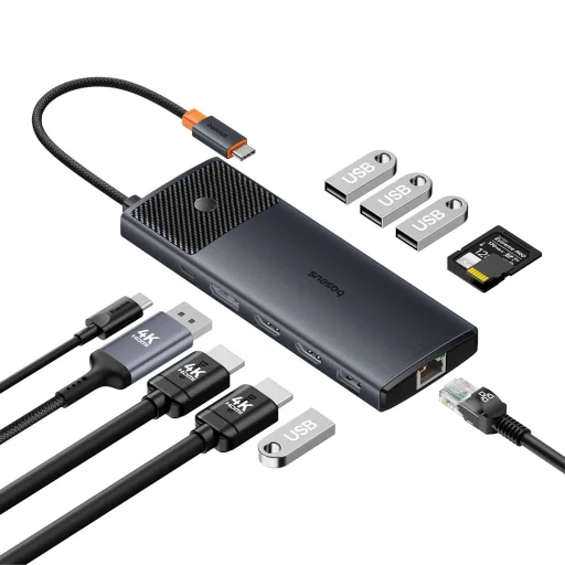 USB HUB 11in1 Baseus Metal Gleam Series II USB-A/USB-C PD/HDMI/DP/RJ45/SD/TF - fekete - 1