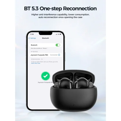 TWS Joyroom Funpods Series JR-FB3 Bluetooth 5.3 vezeték nélküli fülhallgató - fekete - 9