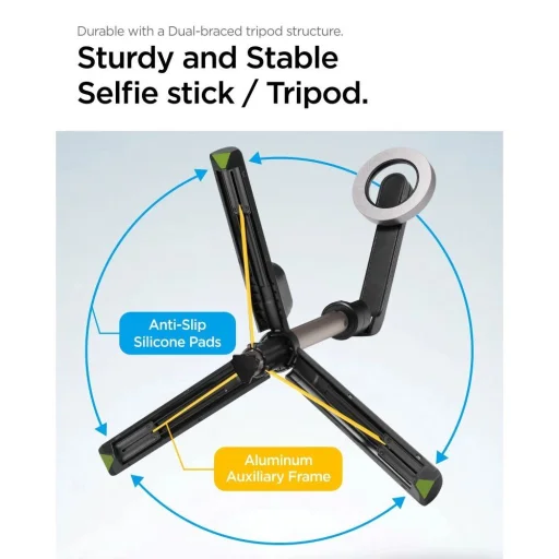 Spigen S570W selfie tyč MagSafe tripod s Bluetooth - čierna - 15