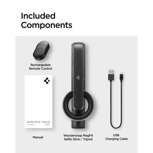 Spigen S570W selfie tyč MagSafe tripod s Bluetooth - čierna - 16