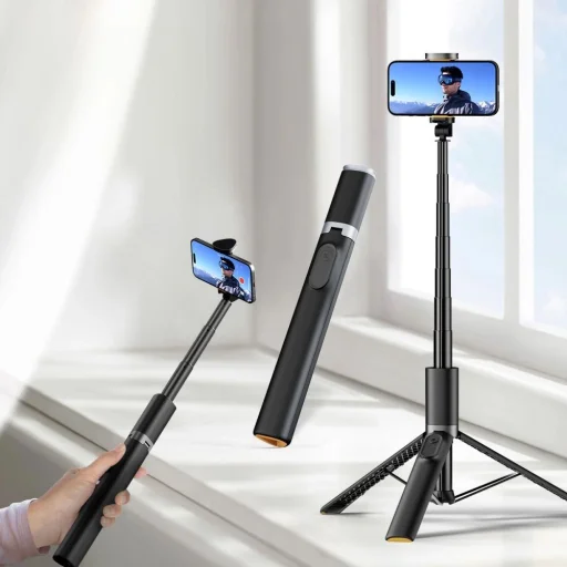 Tech-Protect L08S Bluetooth selfie bot távirányítóval, tripod 141cm-ig - fekete - 5
