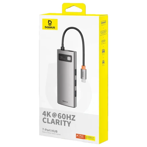 HUB 7 az 1-ben Baseus Metal Gleam Series USB-C USB-C PD / 3x USB-A / HDMI / SD TF - szürke - 5
