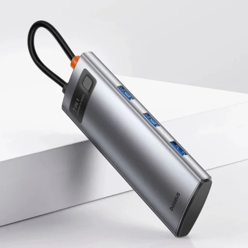 HUB 7 az 1-ben Baseus Metal Gleam Series USB-C USB-C PD / 3x USB-A / HDMI / SD TF - szürke - 7