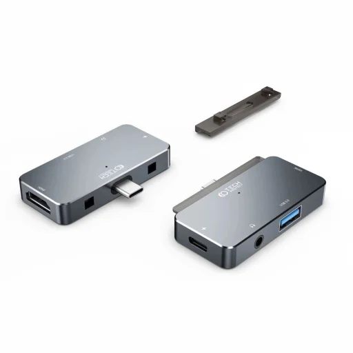 HUB Tech-Protect V6 4in1 USB-C - USB-A 3.0 / USB-C PD100W / HDMI / mini jack 3.5mm - szürke - 3