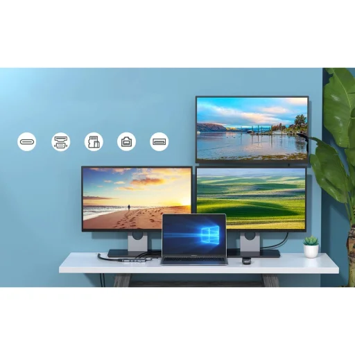 Choetech multifunkcionális HUB kijelzővel 12in1 USB-C to USB-C / USB-A / HDMI / VGA / AUX / SD / TF szürke (HUB-M26) - 7