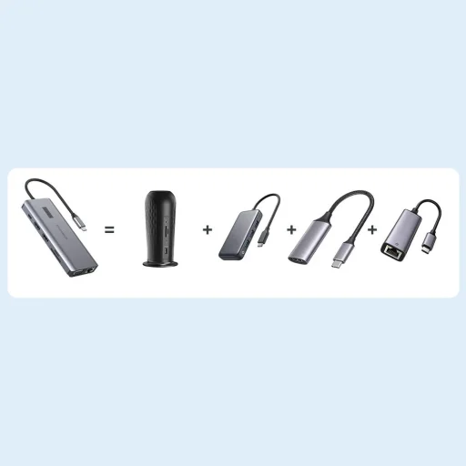 Choetech multifunkcionális HUB kijelzővel 12in1 USB-C to USB-C / USB-A / HDMI / VGA / AUX / SD / TF szürke (HUB-M26) - 8