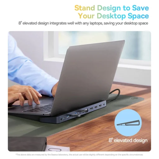 Baseus EliteJoy Gen2 univerzális USB HUB 12 az 1-ben USB-C kábellel 25cm notebook állvány USB-A / USB-C / DP / HDMI / SD / TF / RJ45 / 3.5mm jack / PD 100W szürke (WKSX030213) - 12