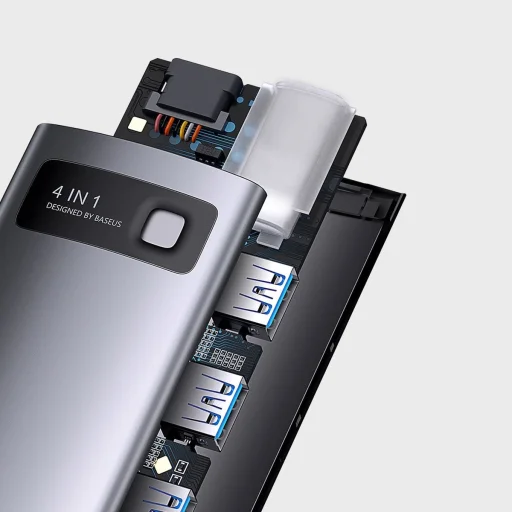 Baseus Metal Gleam Series HUB 4 az 1-ben USB Type C - 3 x USB 3.2 Gen. 1 / RJ45 (WKWG070113) - 15