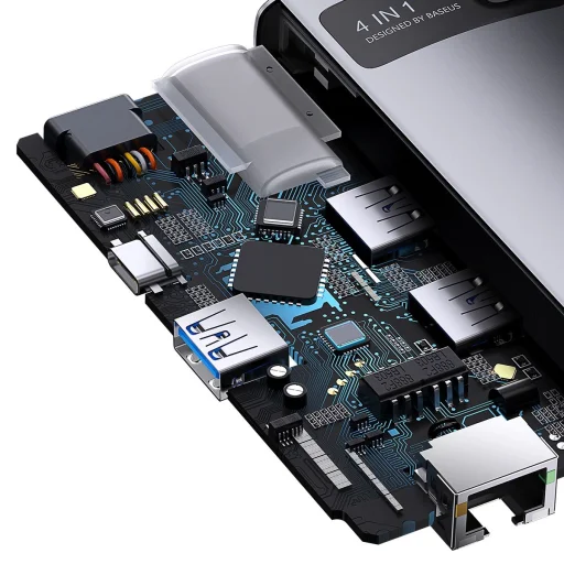 Baseus Metal Gleam Series HUB 4 az 1-ben USB Type C - 3 x USB 3.2 Gen. 1 / RJ45 (WKWG070113) - 3