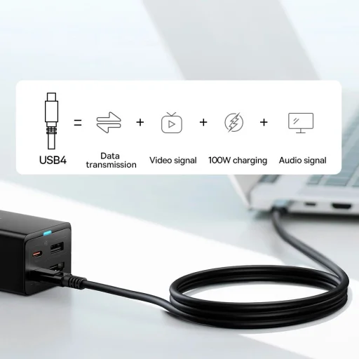 Baseus gyors töltő GaN5 Pro HUB HDMI 2 x USB-C / USB-A / HDMI 4K 30Hz 1.5m fekete + USB-C kábel - USB-C 100W 40Gb/s (USB4) 1m (CCGP110201) - 13