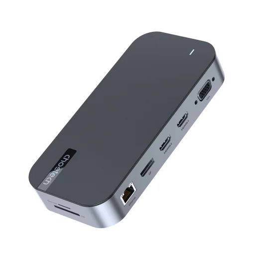 HUB Choetech M52 USB-C - USB-C PD/USB-C/USB-A/HDMI/VGA/DP/SD/TF/RJ45/AUX - szürke - 2