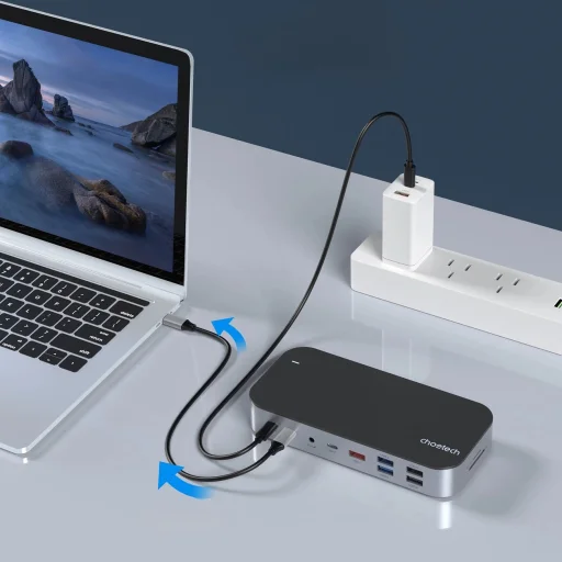 HUB Choetech M52 USB-C - USB-C PD/USB-C/USB-A/HDMI/VGA/DP/SD/TF/RJ45/AUX - szürke - 8