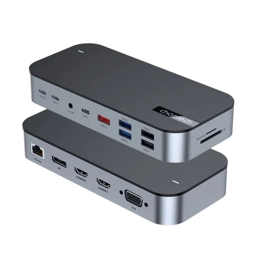 HUB Choetech M52 USB-C - USB-C PD/USB-C/USB-A/HDMI/VGA/DP/SD/TF/RJ45/AUX - szürke - 3