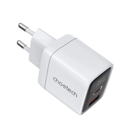Choetech PD6052 USB-C USB-A PD 35W GaN hálózati töltő kijelzővel - fehér - 2