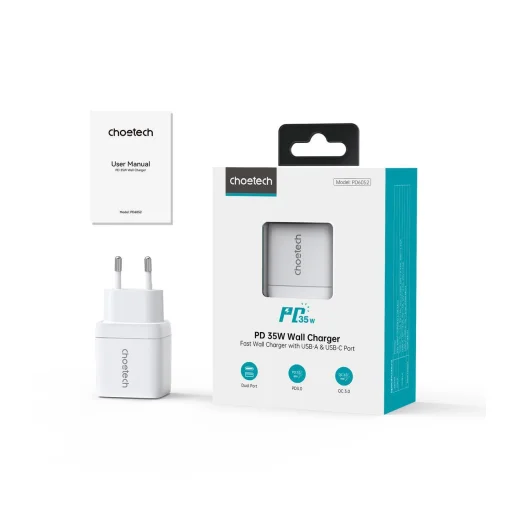 Choetech PD6052 USB-C USB-A PD 35W GaN hálózati töltő kijelzővel - fehér - 4