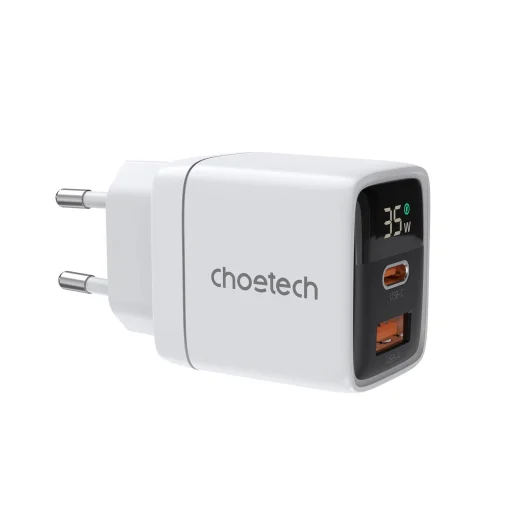 Choetech PD6052 USB-C USB-A PD 35W GaN hálózati töltő kijelzővel - fehér - 1