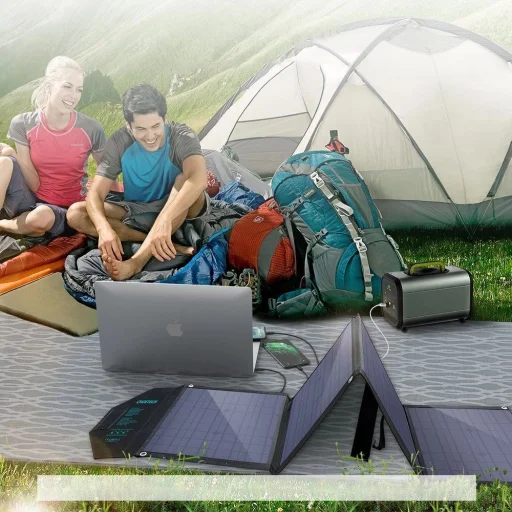 Choetech SC007 napelemes töltő, nagy, összecsukható, 80W DC / USB-C / 2x USB-A PD, QC - fekete - 6