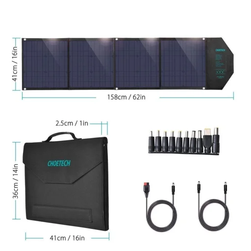 Choetech SC007 napelemes töltő, nagy, összecsukható, 80W DC / USB-C / 2x USB-A PD, QC - fekete - 10