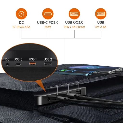 Choetech SC008 napelemes összecsukható töltő 120W DC / USB-C / 2x USB-A - fekete - 10