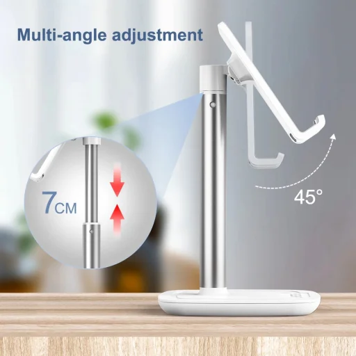 Choetech H035 alumínium állvány telefonhoz vagy tablethez állítható dőlésszöggel - fehér és ezüst - 13