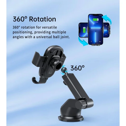 Choetech T203-F gravitációs autós telefontartó 15W induktív töltővel műszerfalra - fekete - 6