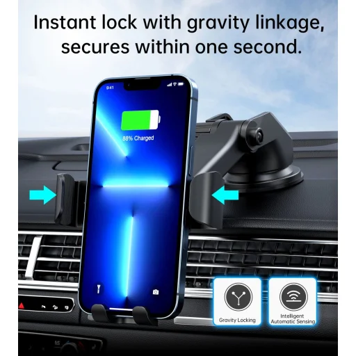 Choetech T203-F gravitációs autós telefontartó 15W induktív töltővel műszerfalra - fekete - 8