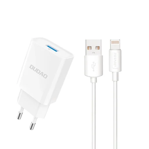 Dudao A4EU USB-A 2.1A hálózati töltő adapter - fehér + USB-A - Lightning kábel - 1