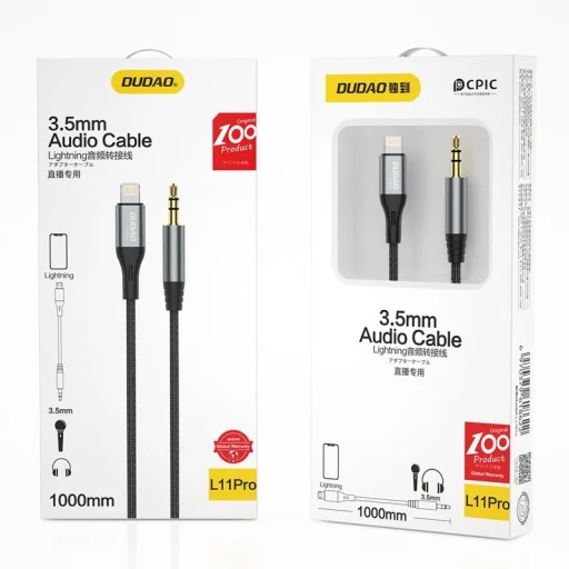 Dudao audiokábel Lightning - mini jack 3.5mm 1m szürke (L11PRO) - 5