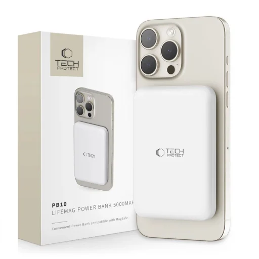 Tech-Protect LifeMag PB10 Powerbank MagSafe-val 5000mAh 15W USB-C port - fehér + USB-C kábel - 1