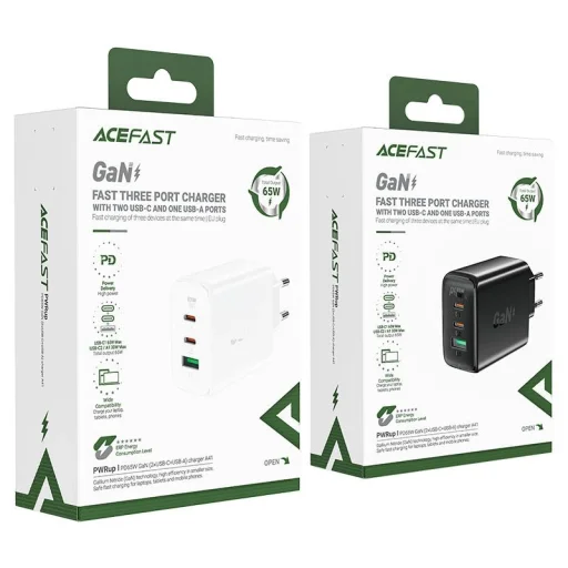 Acefast gyors töltő GaN (2x USB-C / USB-A) PPS / PD / QC4+ 65W fehér (A41) - 5