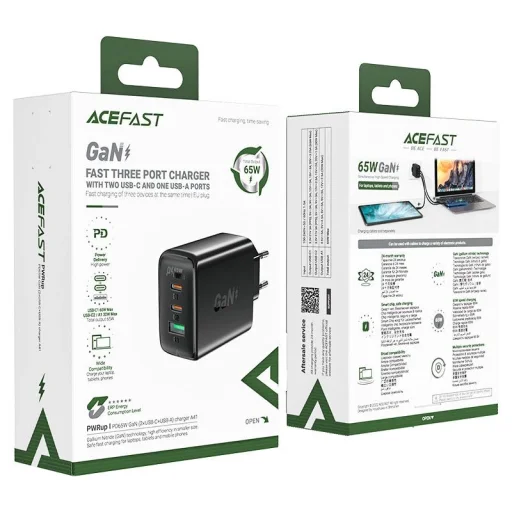 Acefast gyors töltő GaN (2x USB-C / USB-A) PPS / PD / QC4+ 65W fehér (A41) - 9
