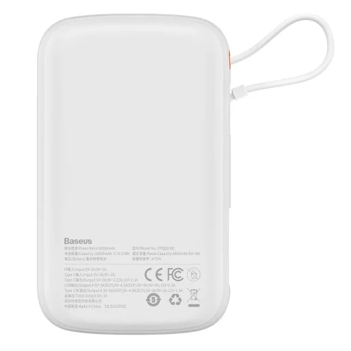 Baseus Qpow powerbank 10000mAh beépített USB Type-C kábellel 22.5W Gyors Töltés SCP AFC FCP fehér (PPQD020102) - 3