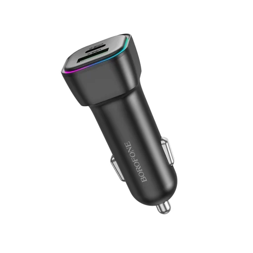 Borofone autós töltő BZ28A Trophie - USB + Type C - QC 3.0 PD 30W 3A fekete - 4