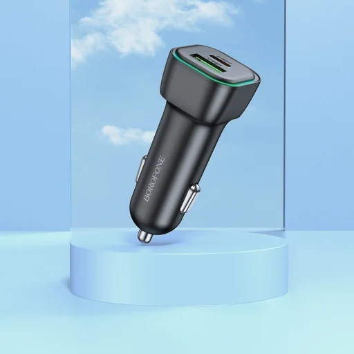 Borofone autós töltő BZ28A Trophie - USB + Type C - QC 3.0 PD 30W 3A fekete - 7