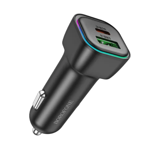 Borofone autós töltő BZ28A Trophie - USB + Type C - QC 3.0 PD 30W 3A fekete - 1