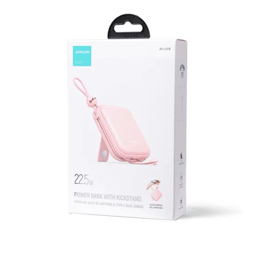 Joyroom power bank USB C és Lightning kábelekkel és állvánnyal Cutie Series 10000mAh 22,5W rózsaszín (JR-L008) - 5