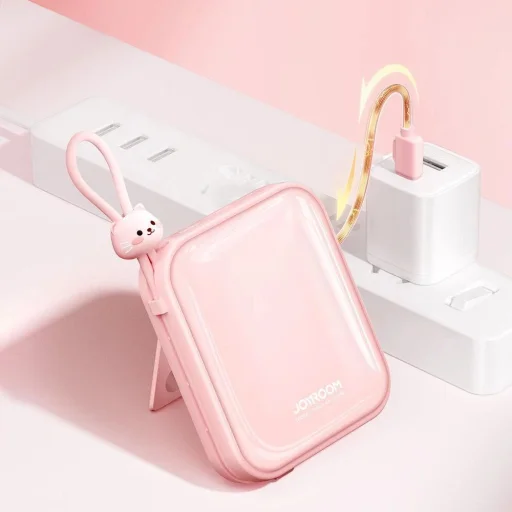 Joyroom power bank USB C és Lightning kábelekkel és állvánnyal Cutie Series 10000mAh 22,5W rózsaszín (JR-L008) - 16