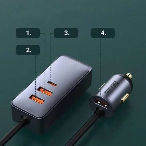 Baseus Share Together autós töltő 3x USB / USB Type C 120W PPS Quick Charge Power Delivery szürke (CCBT-B0G) - 13