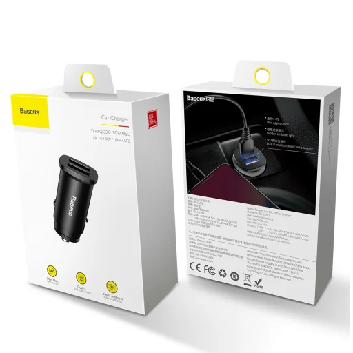 Baseus Square fliptok autós töltő 2x USB QC3.0 Quick Charge 3.0 SCP AFC 30W fekete (CCALL-DS01) - 7